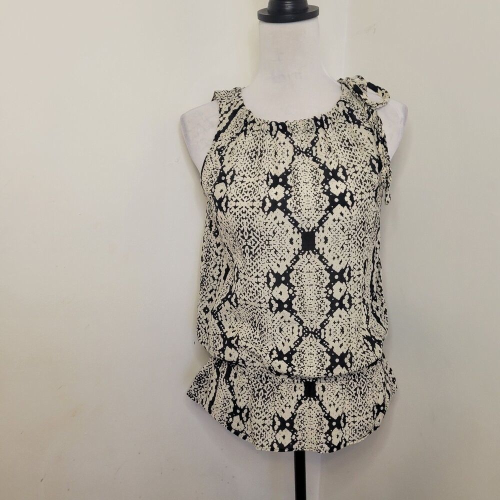 Ann Taylor Loft Sleeveless Blouse – XS Tan & Black Cotton Silk‎ Top